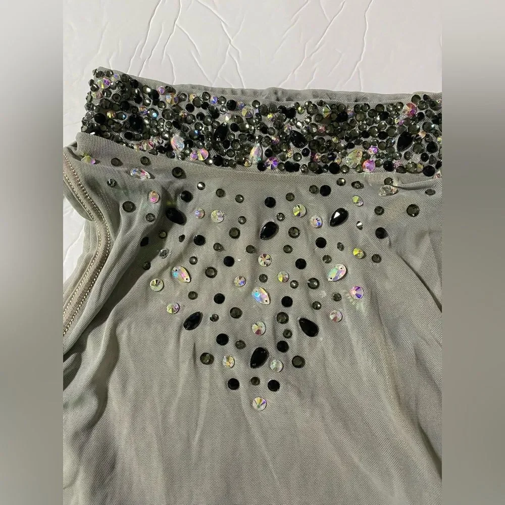 Weissman solo dance costume gray mesh tunic stoned Overdress D10664 MA adult